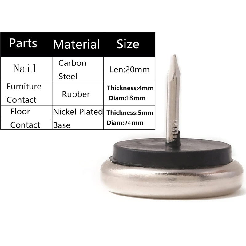 Furnigear Dia Nail On Furniture Glides for Chairs, Tables - Furnigear Nickel Base Cushioned Furniture Nails - Allowing Chairs to Glide Effortlessly Over Carpet Floors (1", 40 Pack-Grey) - Image 2